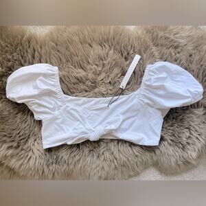 Susana Monaco Tie Front Puff Sleeve White Crop Top Women’s Large